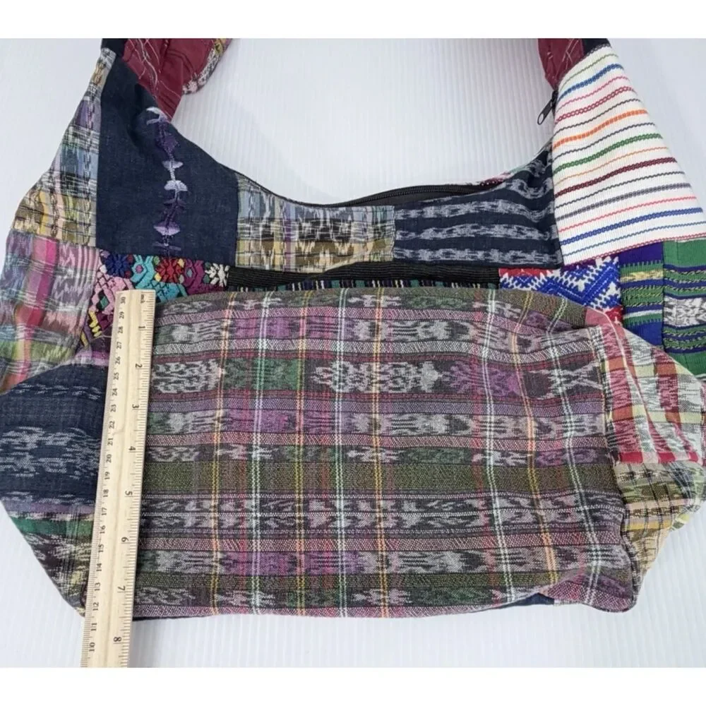 Boho Hippie Hobo Large Shoulder Bag Fabric Purse Patchwork Multicolors - Picture 5 of 8